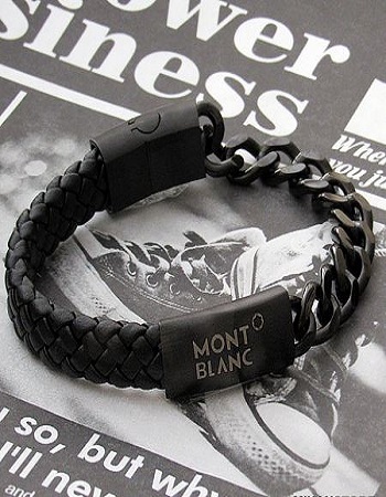دستبند شیک مردانه - دستبند استیل و چرم montblanc - اکسسوری مردانه